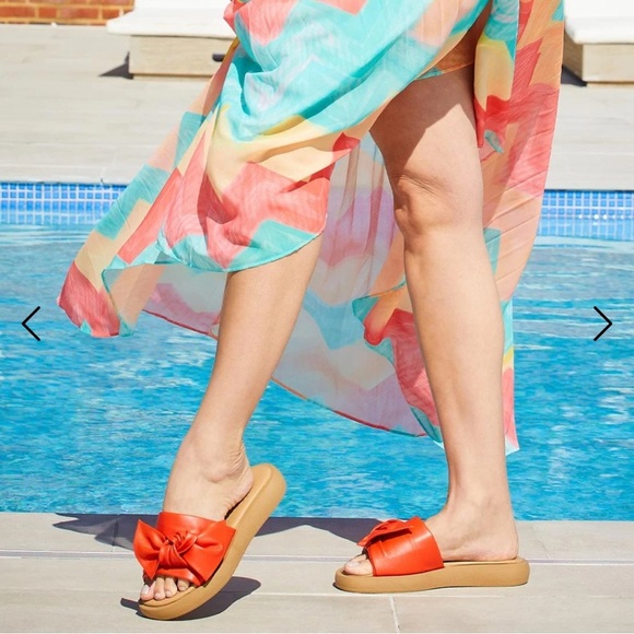 SOLE BLISS Bailey coral red sandals soft Italian leather BOW slides sz 40 NWOT - Picture 12 of 13